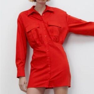 Zara red poplin shirt dress size large